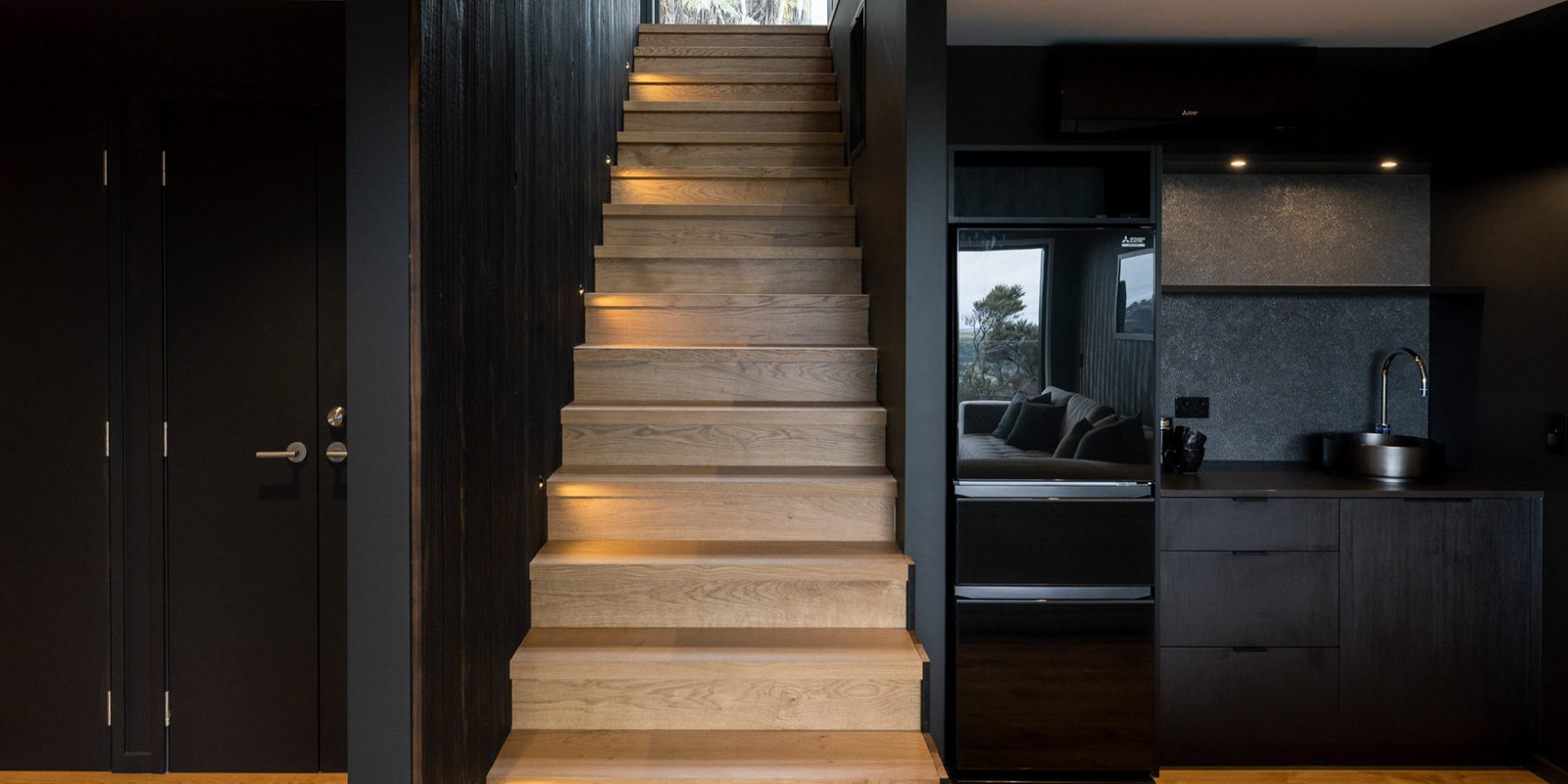 Waiheke cottage interior, Kindai charred brushed timber finish