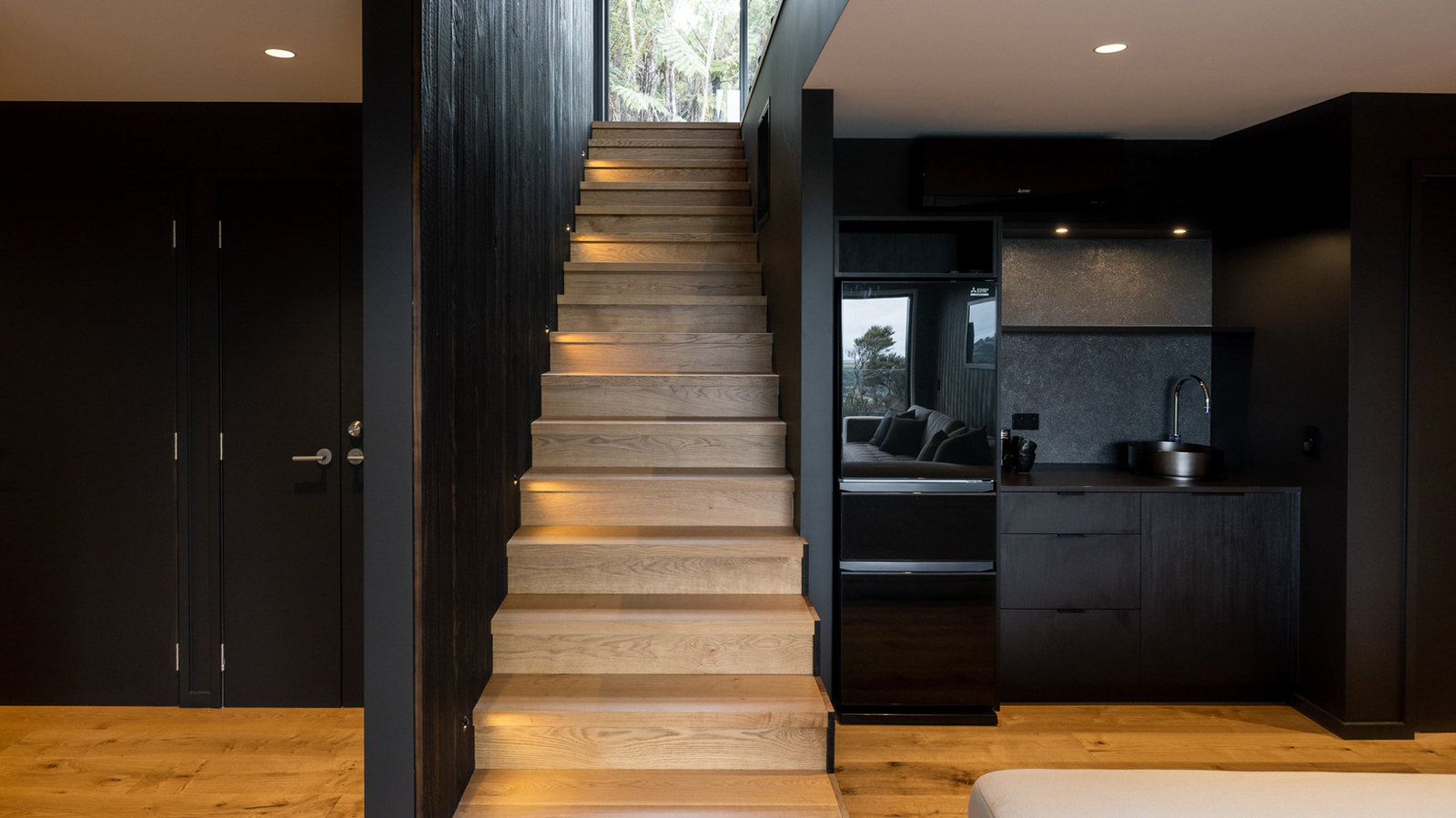 Waiheke cottage interior, Kindai charred brushed timber finish