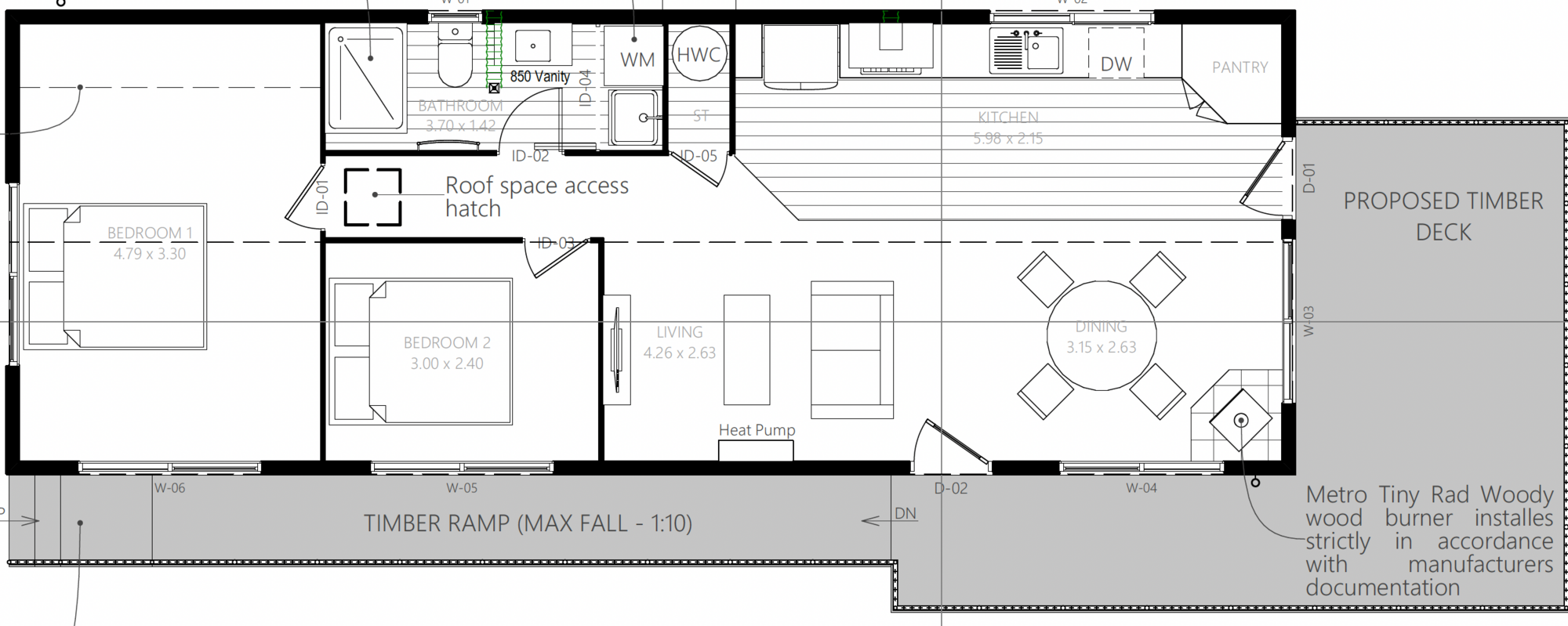 Floor plan · 70 square metre two-bedroom custom home in Dunedin