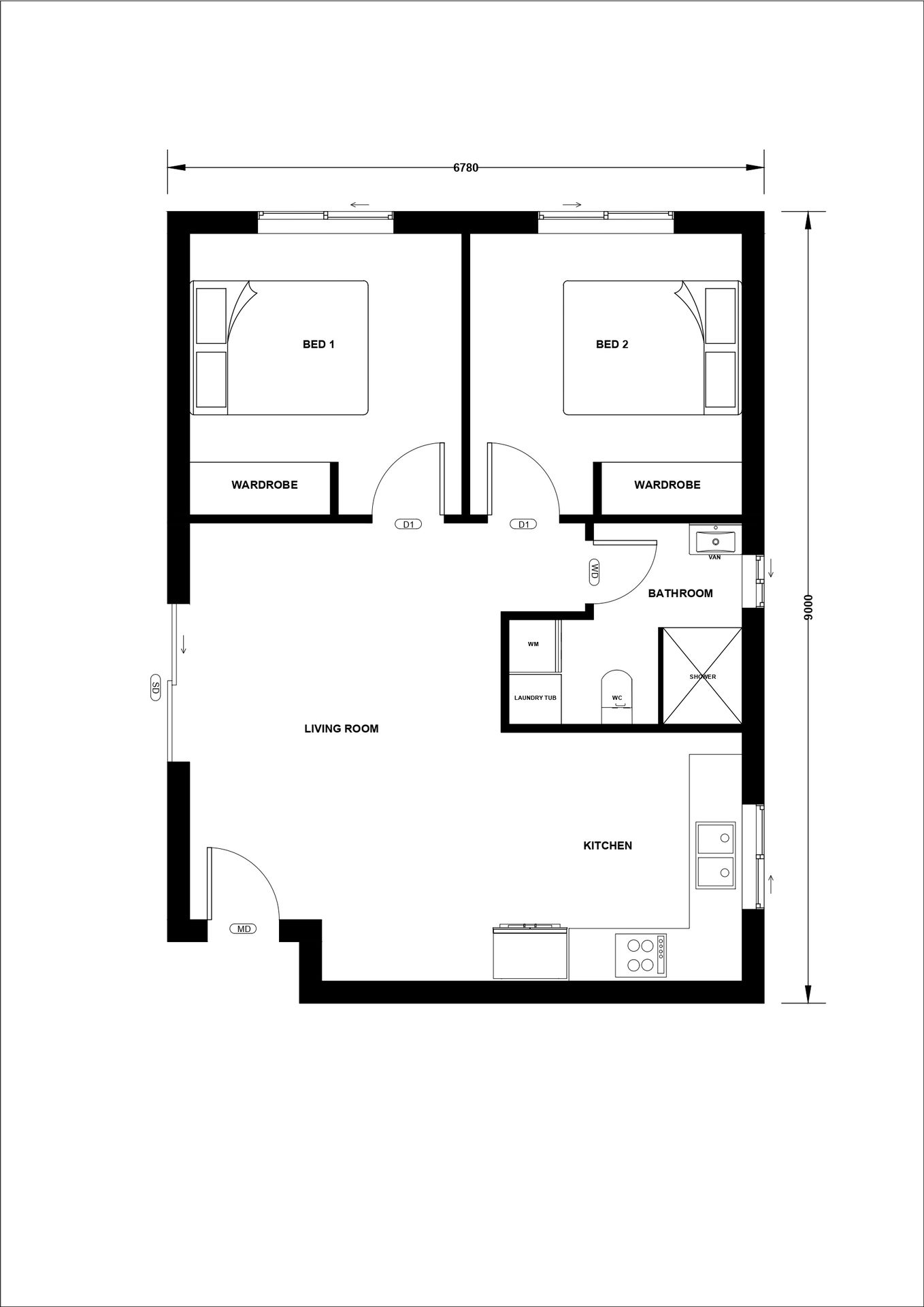 Floor plan · Mt Druitt Two-Bedroom Brick Granny Flat