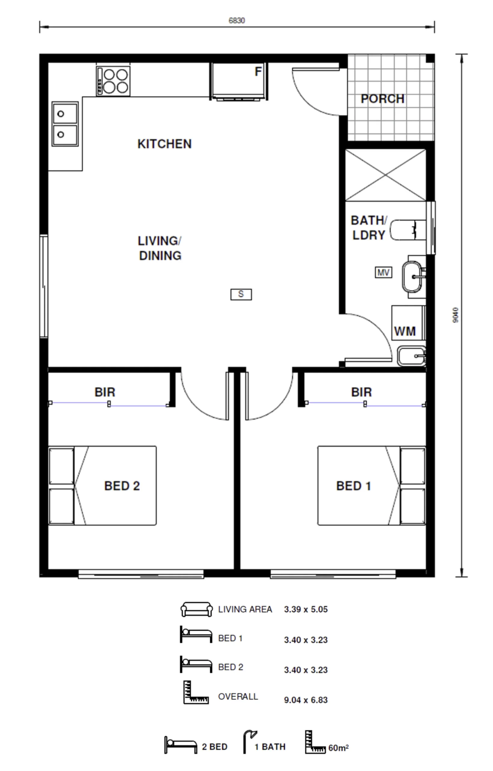 مخطط الطابق · مشروع مكتمل لكوخ (Granny Flat) بغرفتي نوم في Fairfield
