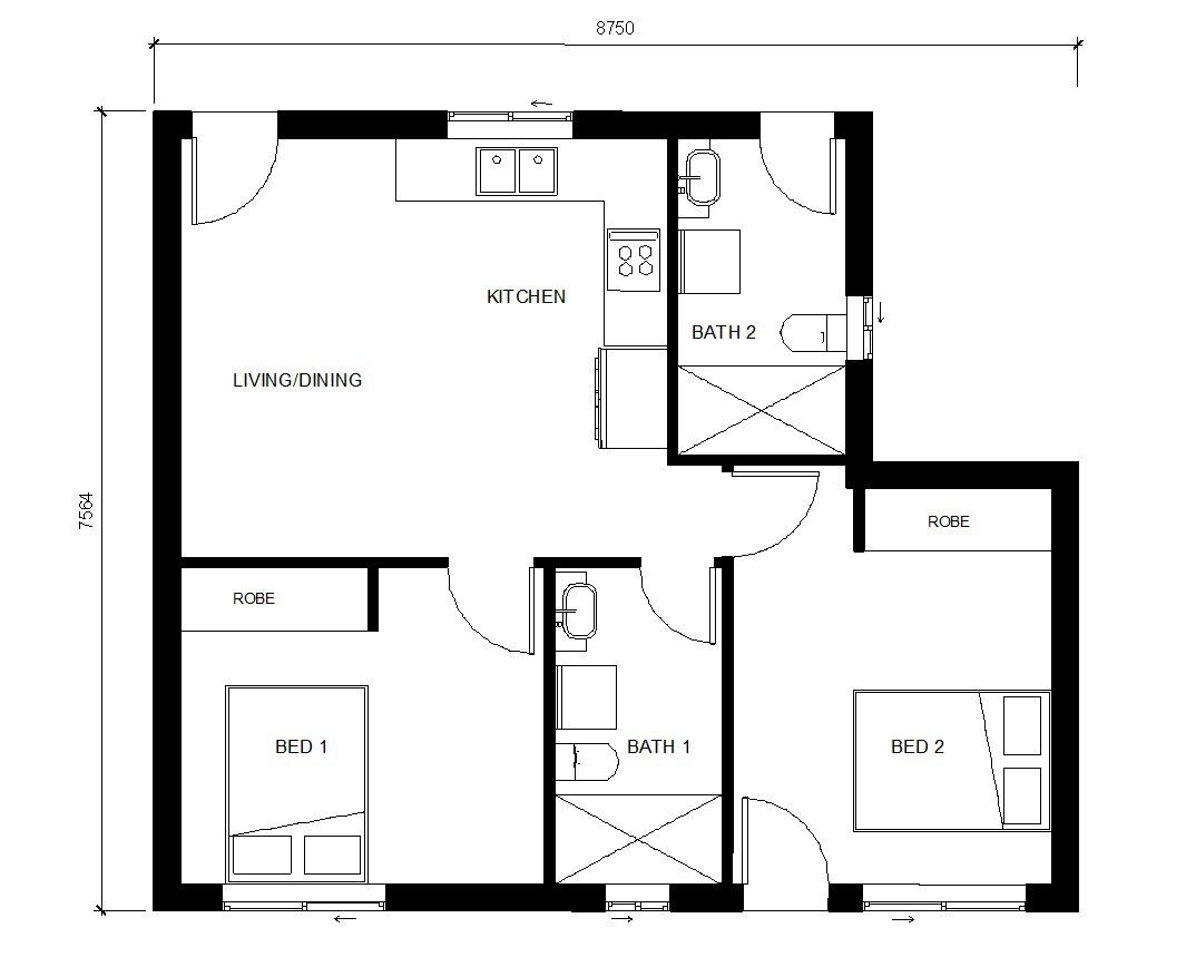 Bản vẽ mặt bằng · Công trình hoàn thiện nhà nhỏ 2 phòng ngủ 1 phòng vệ sinh tại Quakers Hill