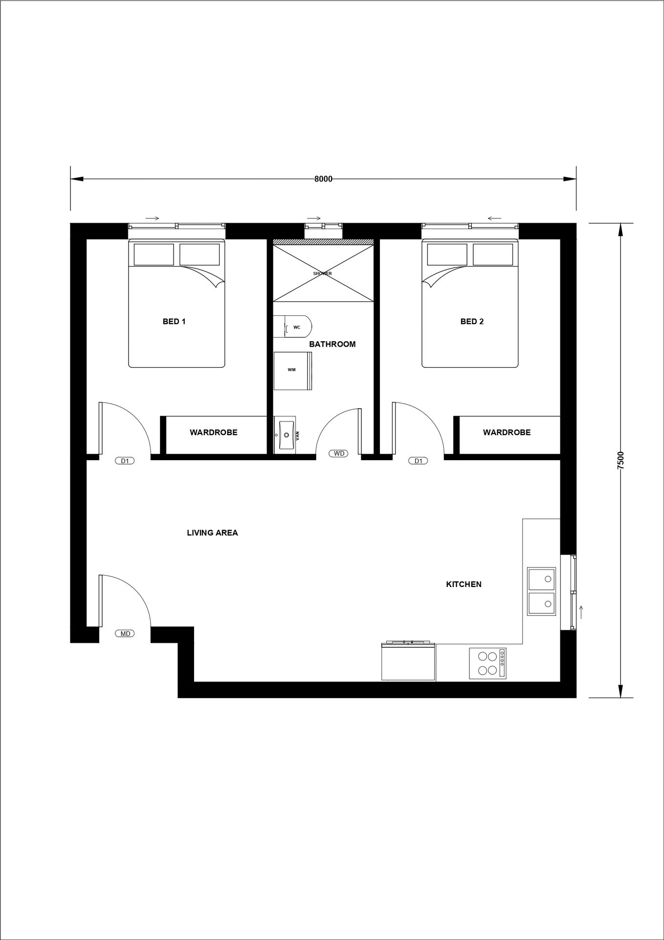 Bản vẽ mặt bằng · Dự án xây dựng nhà nhỏ (Granny Flat) bằng gạch theo yêu cầu tại Rydalmere