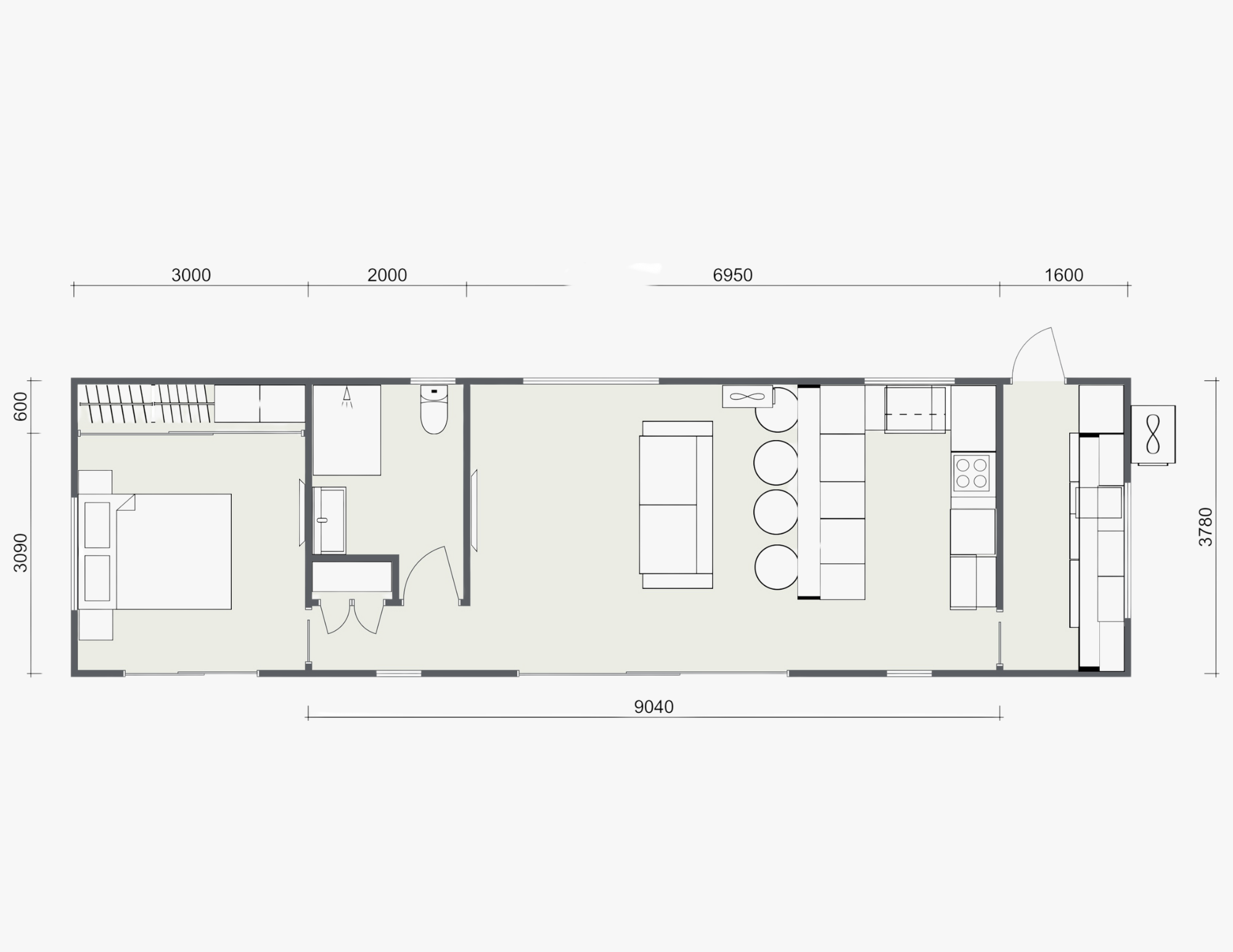 Floor plan · Karapiro Luxe One-Bedroom Custom Tiny House Display Home