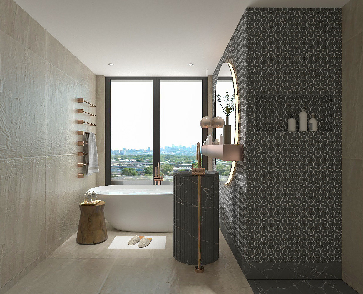 تصميم حمام غرفة النوم الرئيسية العصري في Killarney Heights