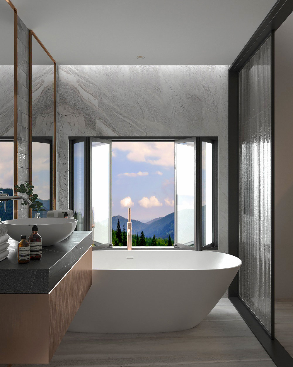 تصميم حمام غرفة النوم الرئيسية العصري في Killarney Heights