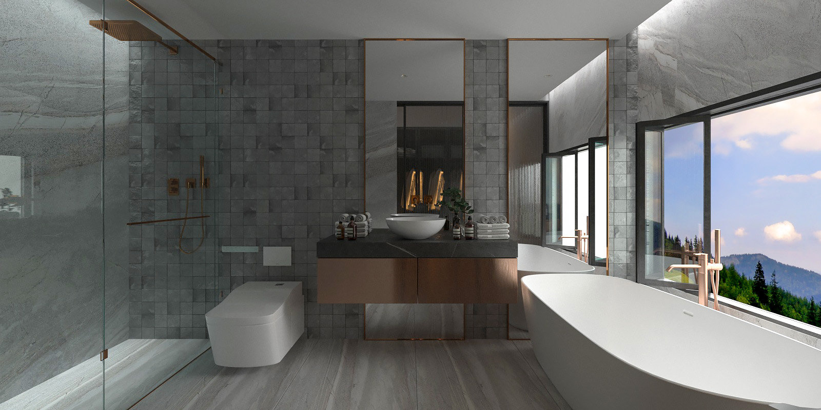 تصميم حمام غرفة النوم الرئيسية العصري في Killarney Heights