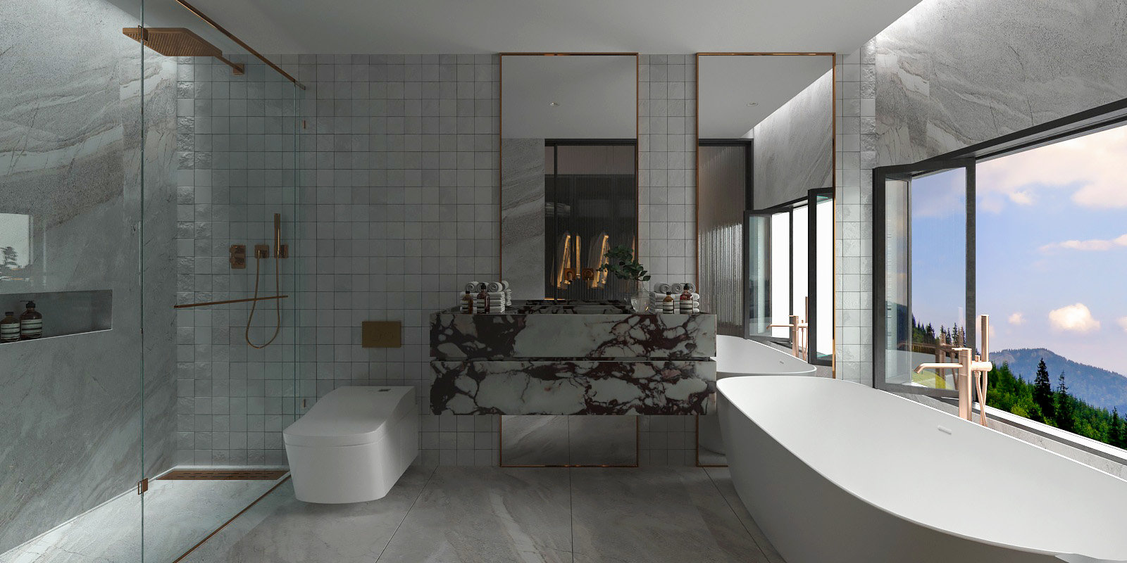 تصميم حمام غرفة النوم الرئيسية العصري في Killarney Heights