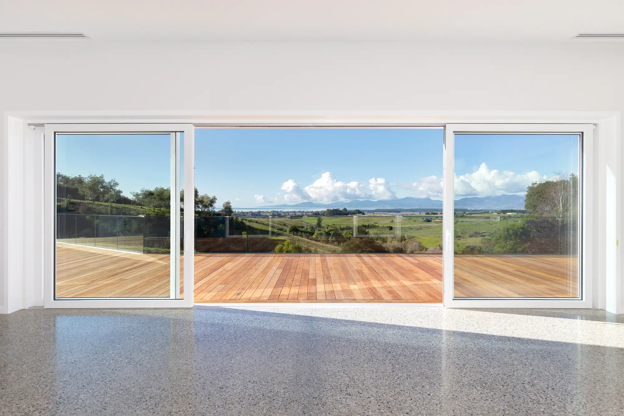 Blue House, Upper Moutere, exposed aggregate concrete floor