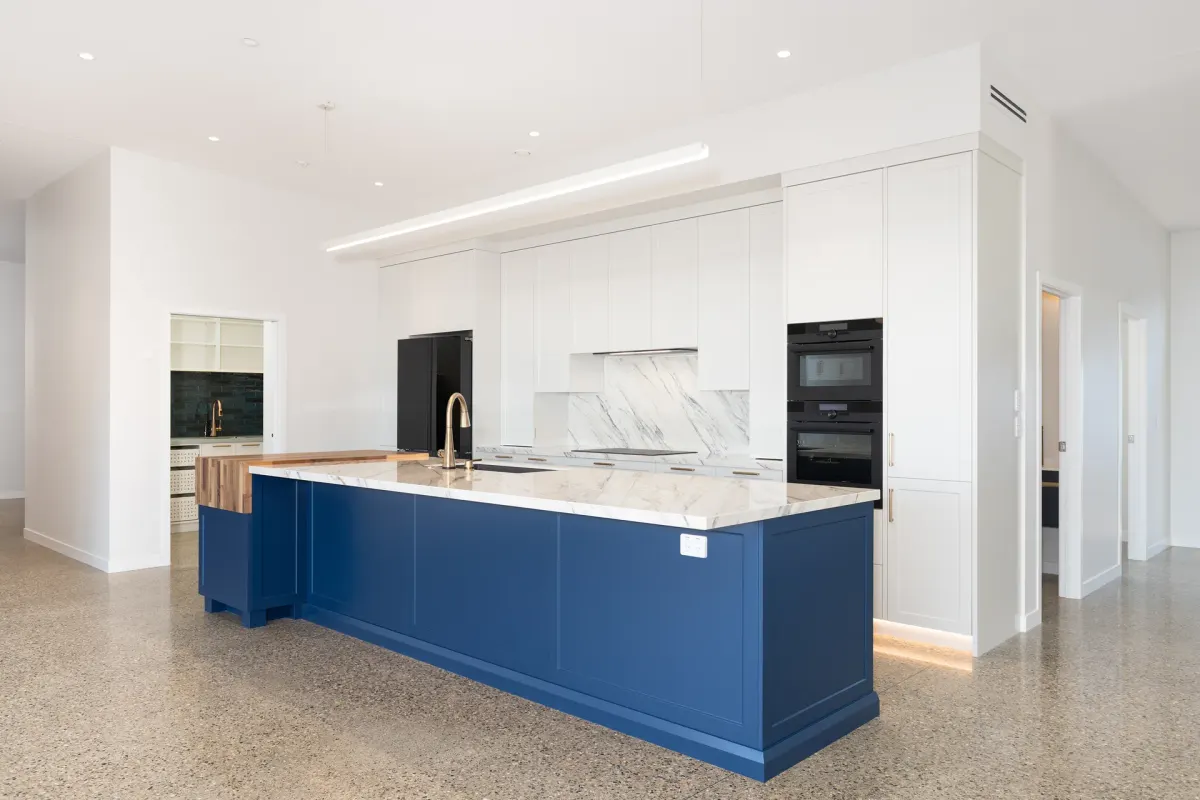 Blue House, Upper Moutere, exposed aggregate concrete floor